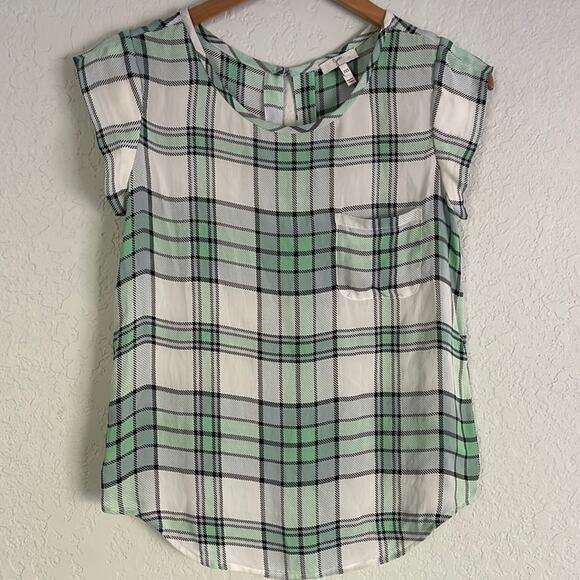 Joie Tops - Joie 100% Silk Kelly Green Black Plaid Top Preppy Goth School Academia Twee